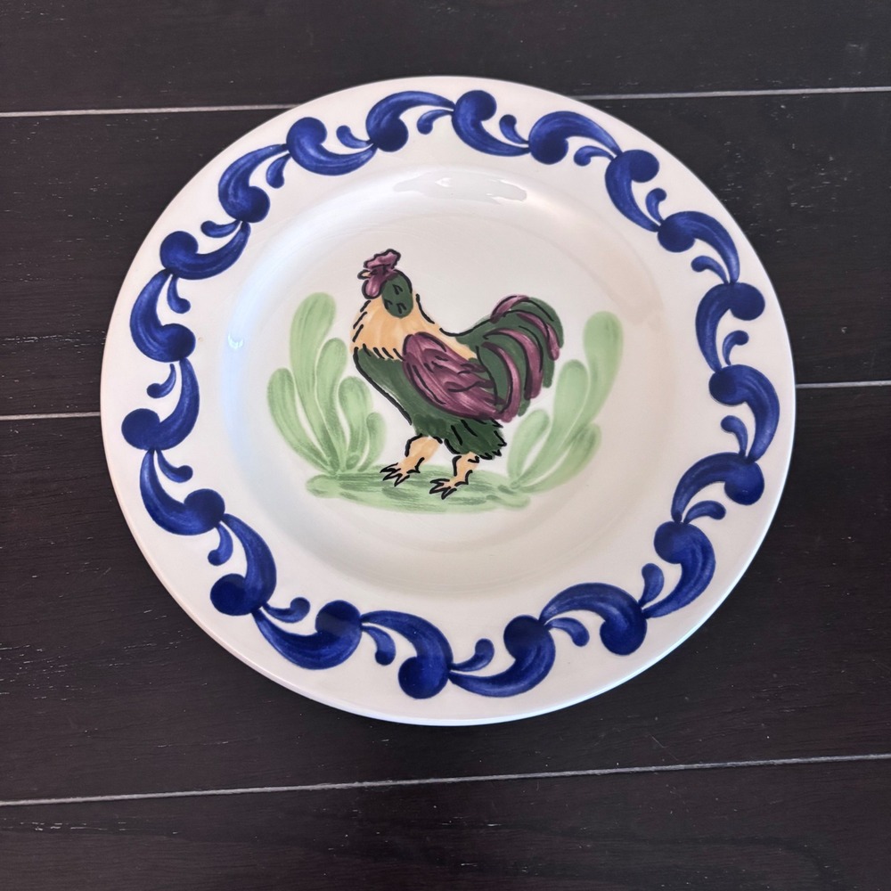 Williams-Sonoma | Rooster‎ Salad Plate Made in Portugal Blue Scroll Ceramic 8.5"